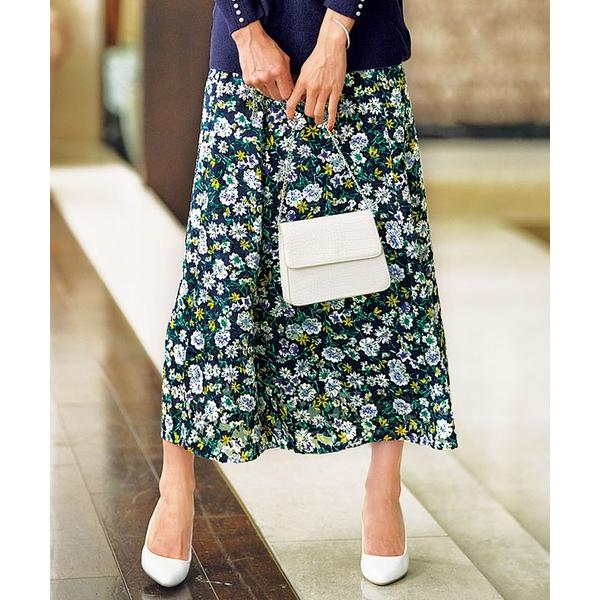 スカート カットジャカード素材花柄プリントスカート