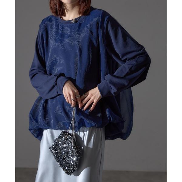 tシャツ シアーレイヤード異素材切り替えプルオーバー レディース