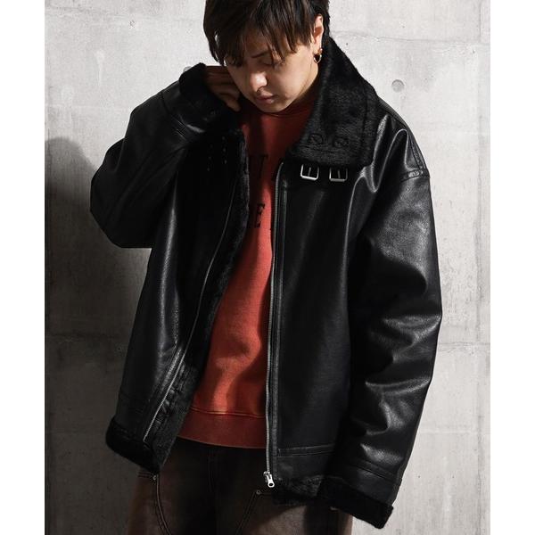ムートンジャケット ムートンコート 合皮 B-3 フライトジャケット / Faux leather ...