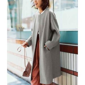 ノーカラーコート コート ＩＥＤＩＴ　着心地軽やかなキレイ見えメルトンライクカットソーのノーカラーコート「グレー」 レディース