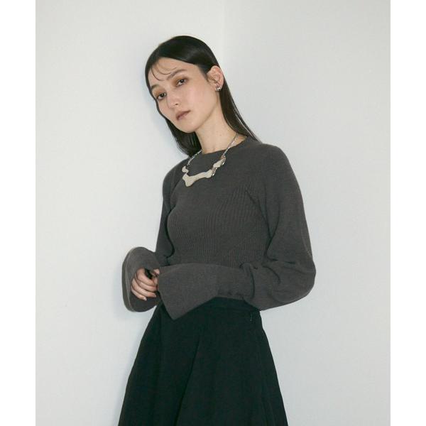 ニット セーター フレアスリーブクルーネックリブニット レディース