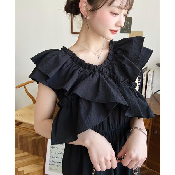 ワンピース 夏 コットンワッシャー2WAYクロスフリルオフショルティアードワンピース