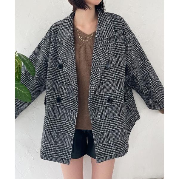 ジャケット テーラードジャケット グレンチェック ダブルジャケットコート レディース
