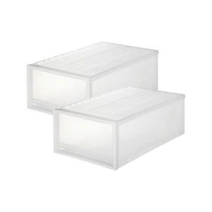 収納 「２個セット」ポリプロピレン　衣装ケース　　中　約幅４０×奥行６５×高さ２４ｃｍ