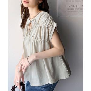 tシャツ 着るだけでオシャレ度ワンランクアップ。綿100％シルケット加工シャーリングトップス レディース