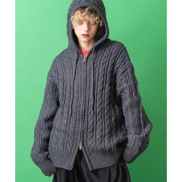 パーカー a.p.o.v. ミックス編みケーブルニットジップアップパーカー メンズ レディース