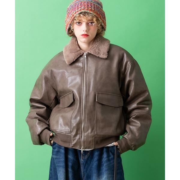 ミリタリージャケット モッズコート a.p.o.v. ファー襟合成皮革G-1フライトジャケット