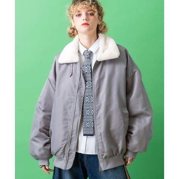 ダウンジャケット ダウン a.p.o.v. ファー襟ナイロン中綿オーバーサイズフライトジャケット メ...