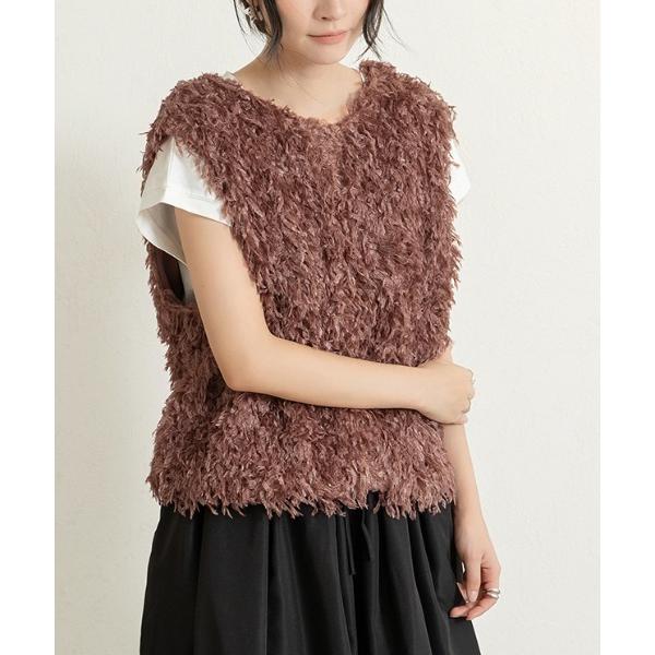 ベスト ジレ 前後2wayVネックシャギーニット レディース