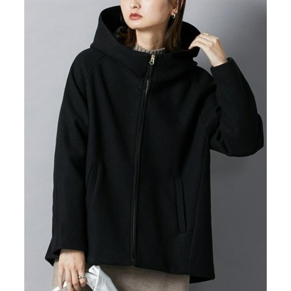 コート アウター フェイクウールフーデッドショート丈コート レディース