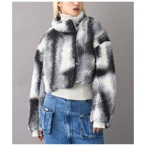 ブルゾン アウター ニュアンス柄ショートボアコート レディース