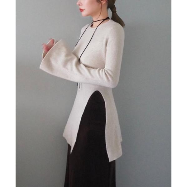 ニット セーター side slit ribknit pullover /アシンメトリースリットニッ...