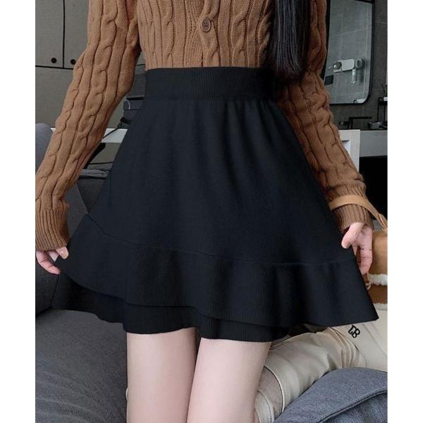 スカート ハイウエスト ニット ティアード ミニスカート