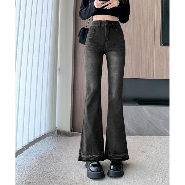 ジーンズ デニム デニムパンツ ストレッチ カットオフ ブーツカット ブラック デニム レディース