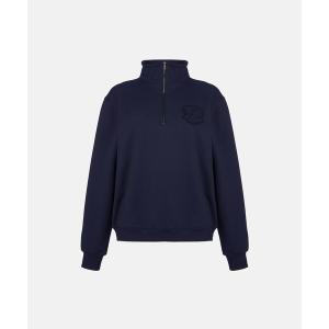 トレーナー スウェット 「メトロシティ」綿100% ハーフジップアップスウェットシャツ ハイネック ワンポイント ワッペン レディース