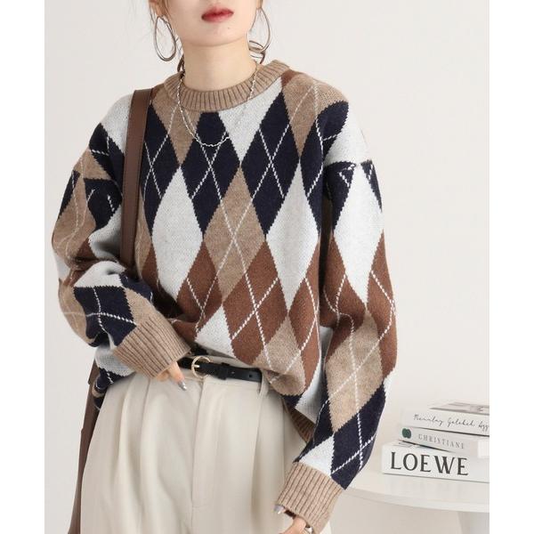 セーター ニット WS select ルーズサイズアーガイル柄クルーニット メンズ レディース