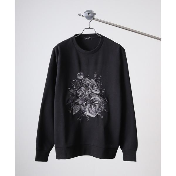 トレーナー スウェット WS select ストレッチ裏起毛　バラ刺繍スウェットシャツ メンズ レデ...
