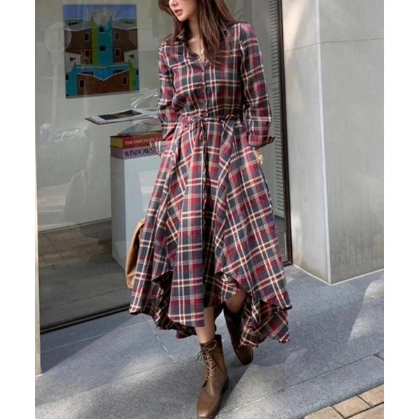ワンピース チェックイレヘムシャツワンピース