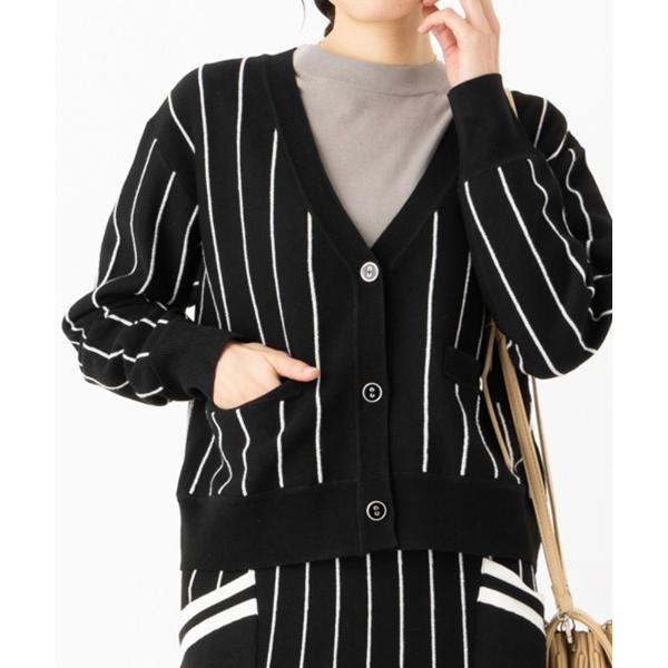 カーディガン ジャガードライン コンパクトカーディガン 美シルエット ダブルフェイス 上品ニット セ...