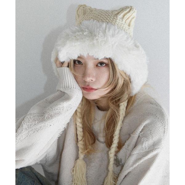 ニット帽 ニットキャップ Buyer&apos;s Select/畦編みボリューム猫耳バラクラバ レディース ...