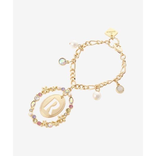 キーホルダー オーバルフラワーイニシャルバッグチャーム(R)