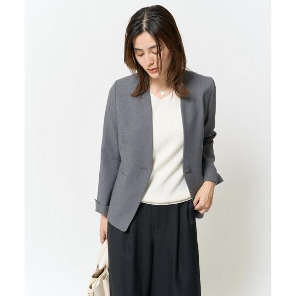 スーツ 「洗える/イージーケア/毛玉になりにくい/ストレッチ/吸水速乾」ツイード調ノーカラージャケッ...