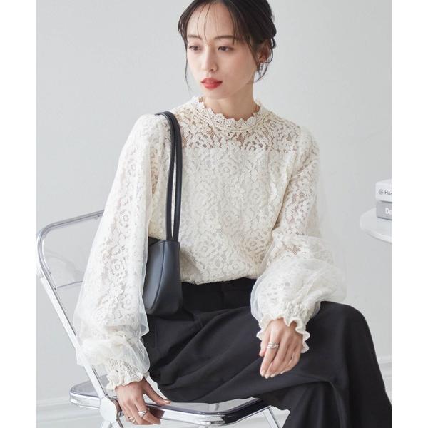ブラウス シャツ チュールドッキングフラワーレースブラウス レディース