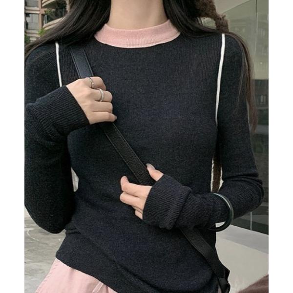 ニット セーター コントラストスリムニット レディース