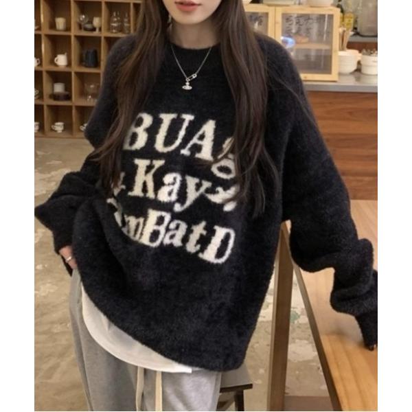 ニット セーター バイカラーロゴジャガードニット レディース