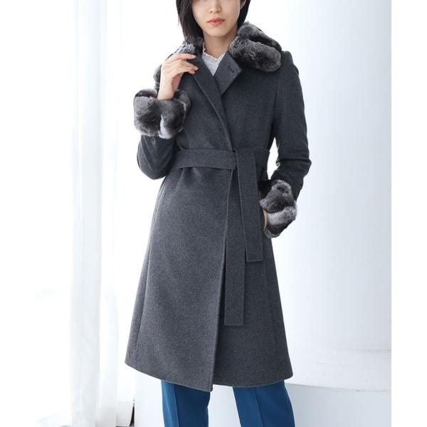 コート アウター カシミヤ コート チンチラファー付き レディース