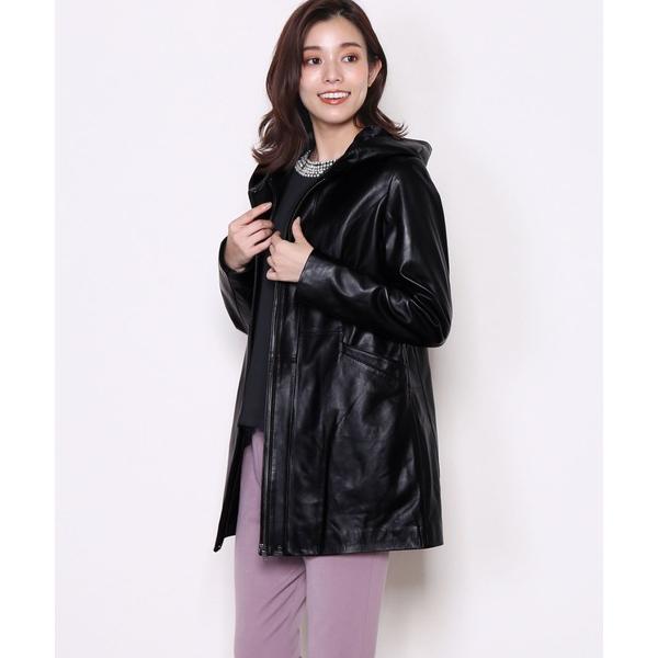 レザージャケット ライダース レザーコート フード付き レディース