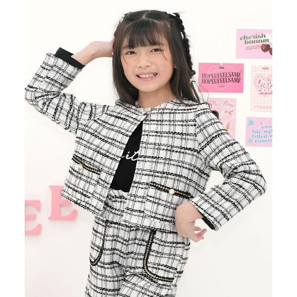 ノーカラージャケット アウター 「セットアップ可能」ツイードノーカラージャケット キッズ 子供服 女...