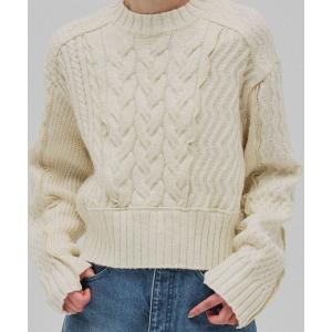 ニット セーター ケーブルパッチワークニット レディース
