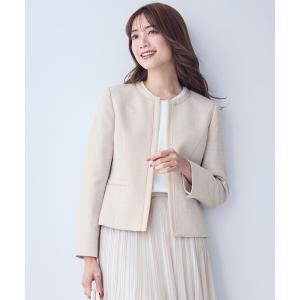 ジャケット ノーカラージャケット リップルボーダーストレッチ ジャケット レディース