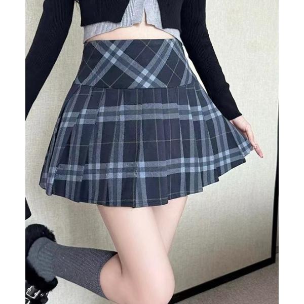 スカート 「インパン付」チェック切替プリーツミニスカート
