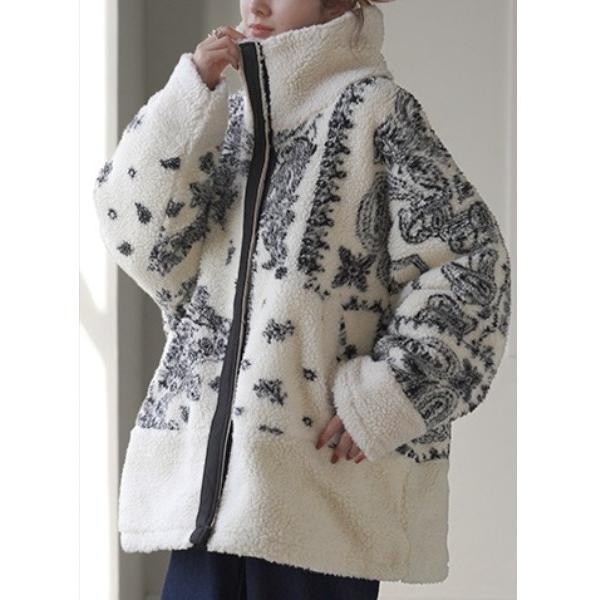 ブルゾン アウター 小顔 × 柄　ハイネックボアアウター レディース