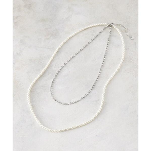 ネックレス フェイクパール×ビジュー2連ネックレス レディース