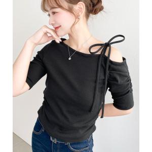 tシャツ ワンショルダーギャザー半袖カットソー レディース