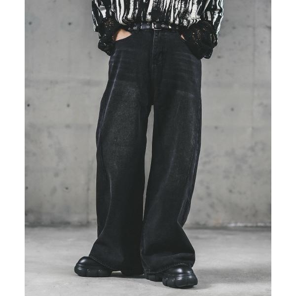 ワイドパンツ ジーンズ Vintage wash wide flare denim pants / ...