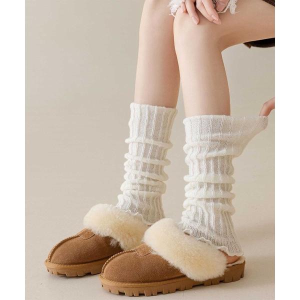 レッグウォーマー 「HOOK」for　girls　リブ編み裾フリル無地レッグウォーマー レディース