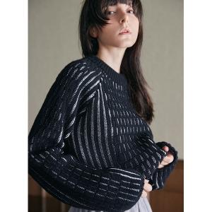 ニット セーター 畔ストライプショートニット レディース