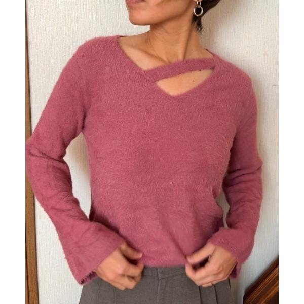 ニット セーター モヘア調 ワイドスリーブ Ｖネックニット レディース
