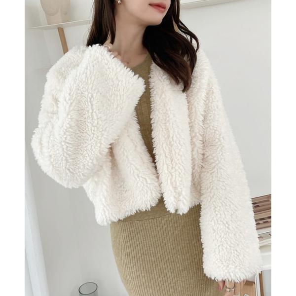 コート アウター プードルボアノーカラーブルゾン レディース