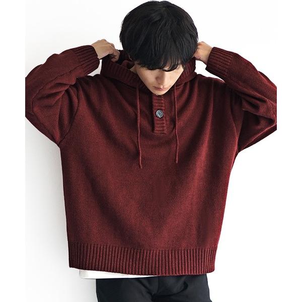 セーター ニット 「MinoriTY」ざっくり編み7Gフード付きパーカーニット メンズ フーディー ...