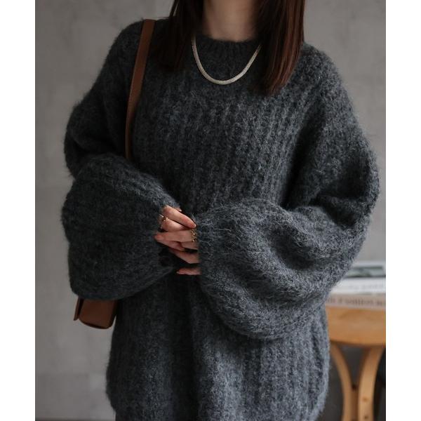 ニット セーター オーバーサイズシャギーニットプルオーバー/ローゲージニット レディース