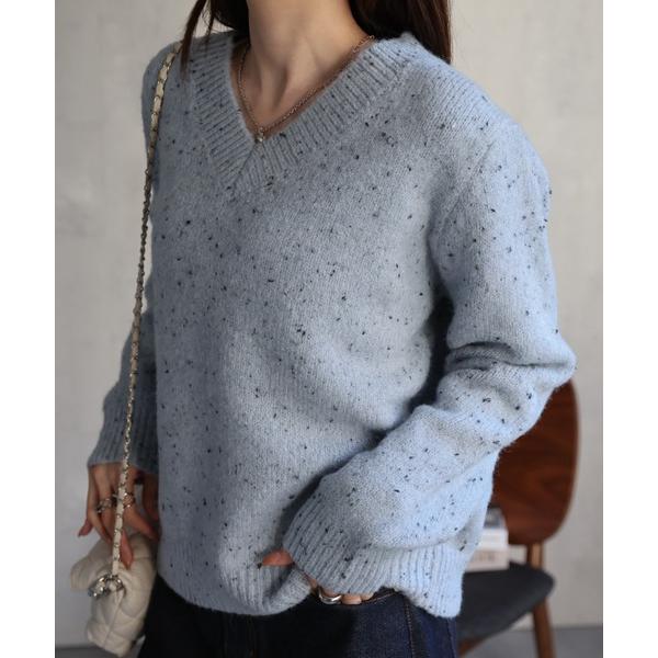 ニット セーター Vネック ネップニット レディース