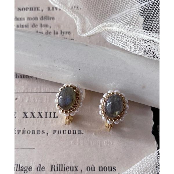 イヤリング 「mallelabrocante/マルラブロカント」ラブラドライトとヴィンテージパールの...