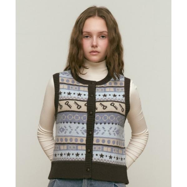 ベスト ジレ KIRSH JACQUARD PATTERN KNIT VEST ジャガード パターン...