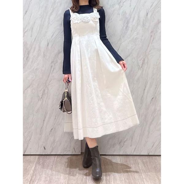 ワンピース デニムフラワーモチーフジャンスカ「セットアップ着用可」