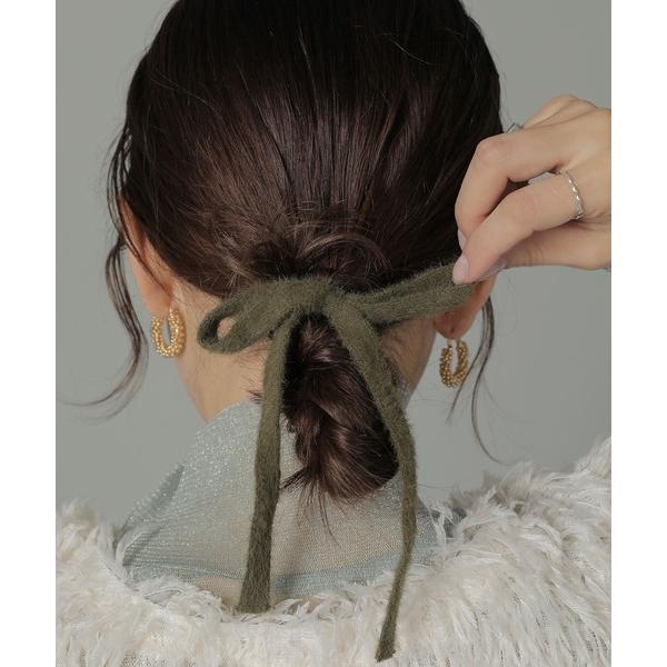 ヘアゴム ニット スリム リボン ヘアゴム